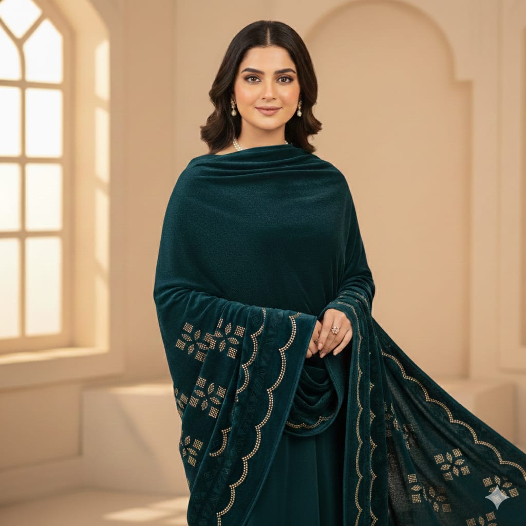 Teal Blue Ladies Shawl | Mehrzaad